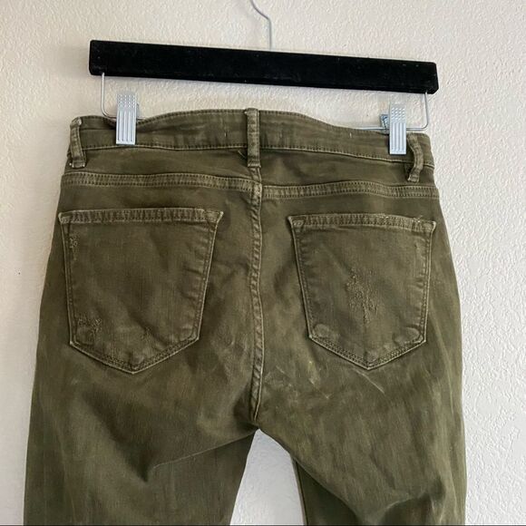 Zara Woman Premium Denim Collection Army Green Distressed Skinny Jeans - Picture 9 of 11